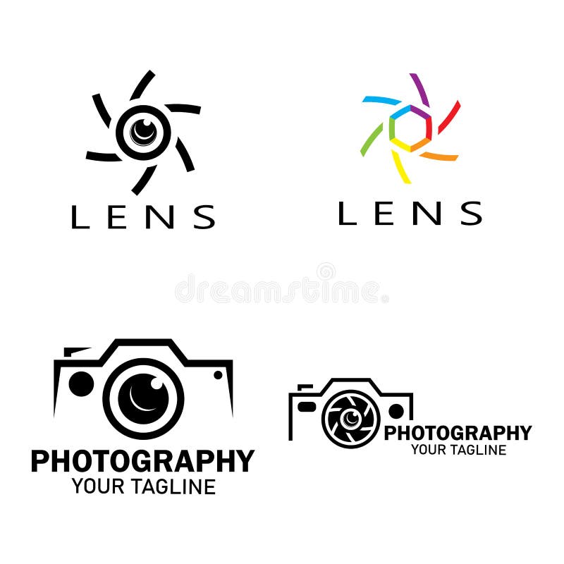 Photography Camera Logo Icon Vector Design Template Isolated on Black