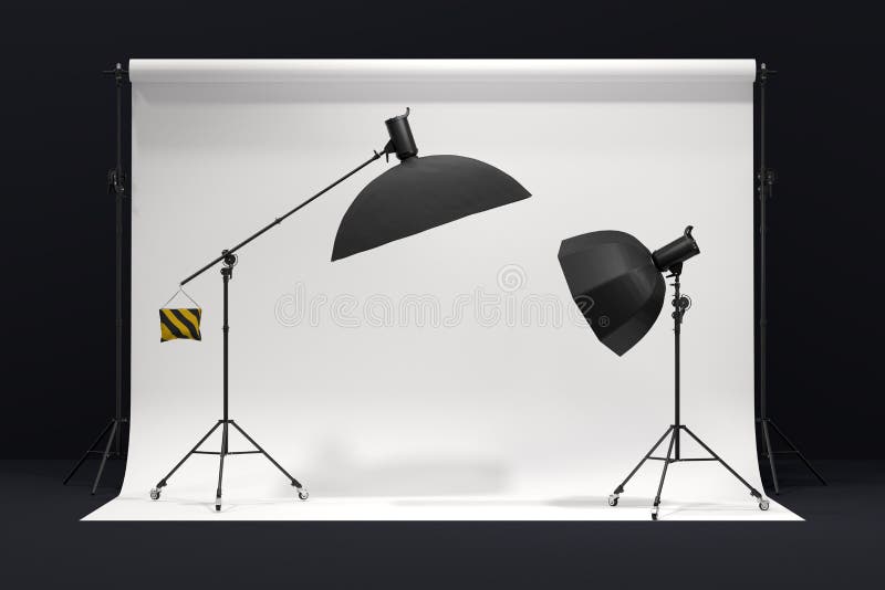 Photography Photo Studio with Professional Lighting Equipment on