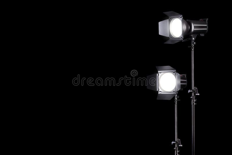 Photography Studio Flash on a Lighting Stand Isolated on Black ...