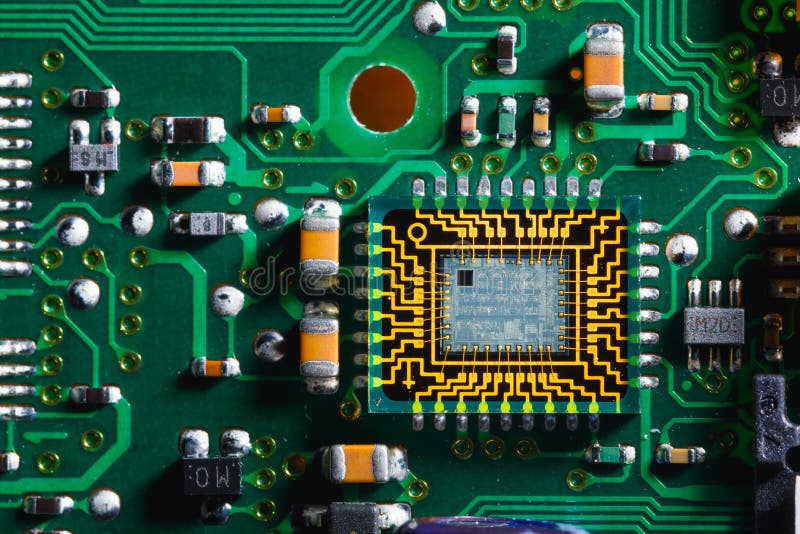 Photonic integrated circuit with microarchitecture details stock photography