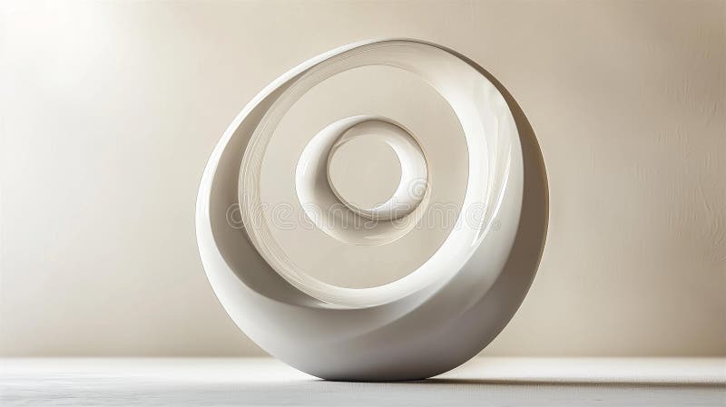 Photorealistic image of a minimalist sculpture shaped as a single spiral, centered on a light background royalty free stock photography
