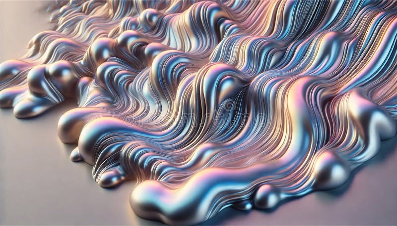 Photorealistic iridescent fluid background with soft, shifting colors and intricate details, ideal for modern design, posters, and stock illustration