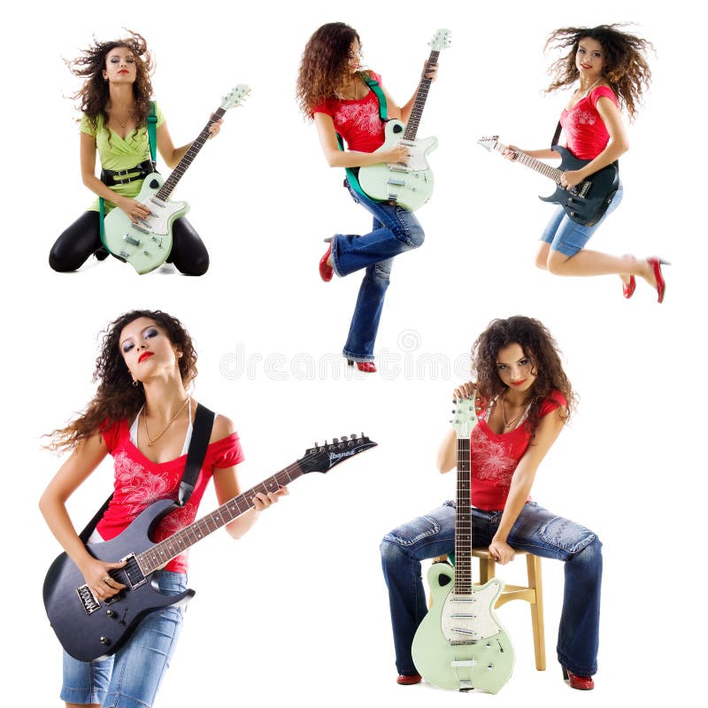 Photos de ramassage d'un femme mignon de guitariste images libres de droits Photos de ramassage d'un femme mignon de guitariste images libres de droits