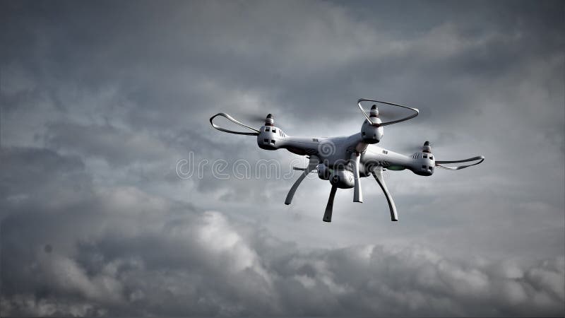 Photos of drones flying in the sky stock images