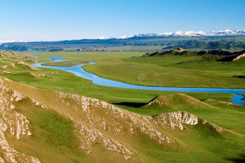 The hills and river in Bayanbulak grassland