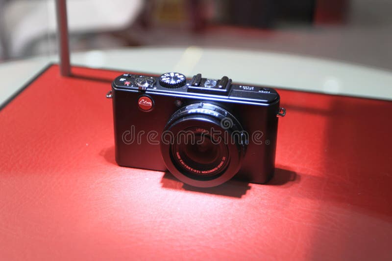 Close-up of Leica camera in exhibition at Photoshow, international photo and digital imaging exhibition on March 26, 2011 in Milan, Italy. Close-up of Leica camera in exhibition at Photoshow, international photo and digital imaging exhibition on March 26, 2011 in Milan, Italy.