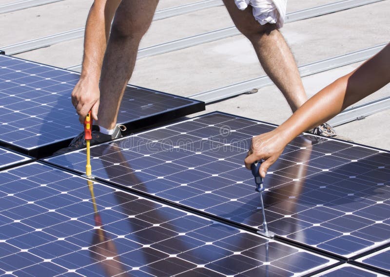 Photovoltaic Panels Laborer Stock Photo Image of cell, saving 15498210