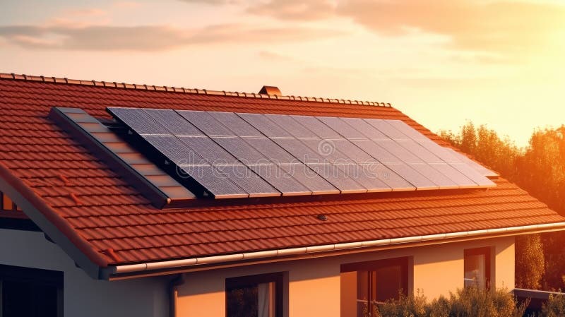 Photovoltaic System, Solar Panels on Roof of a House Stock Illustration ...