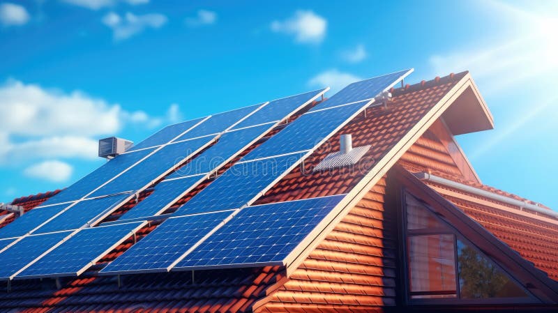 Photovoltaic System, Solar Panels on Roof of a House Stock Illustration ...