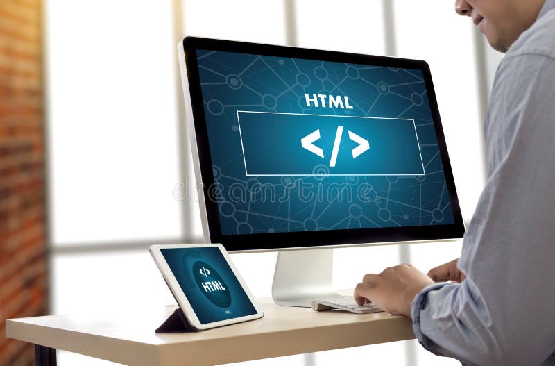 PHP HTML DEVELOPER Web Code design Programmer working in a soft royalty free stock photo