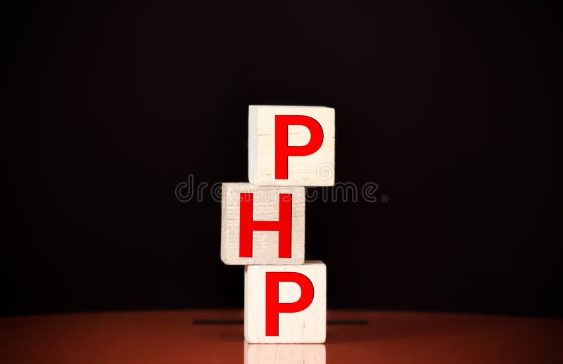 Php - isolated text in wooden building blocks royalty free stock image