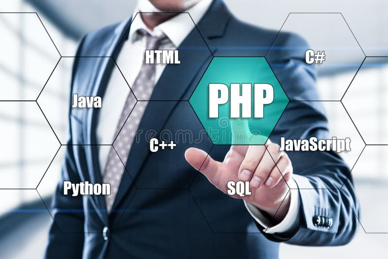 PHP Programming Language Web Development Coding Concept stock image