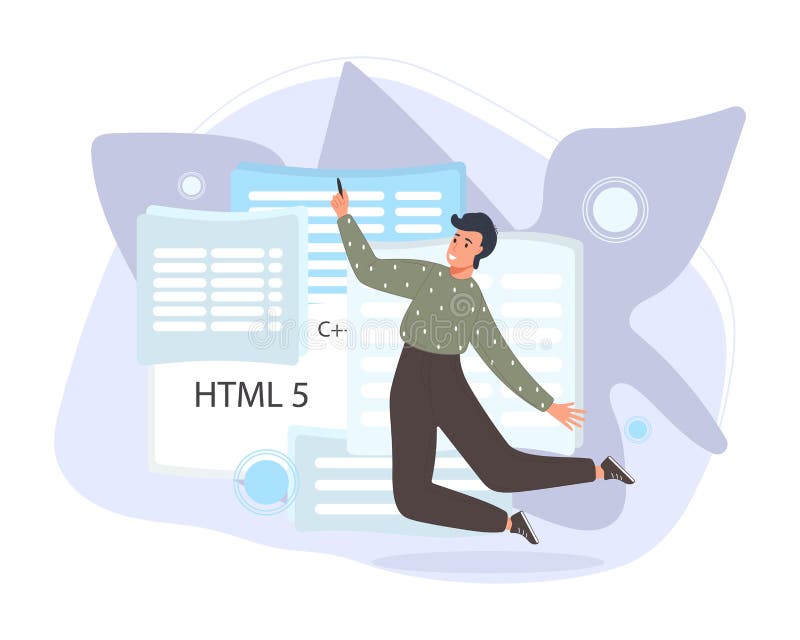 编写脚本编码的软件开发人员. 工程师字符编程php python javascript其他语言 向量例证