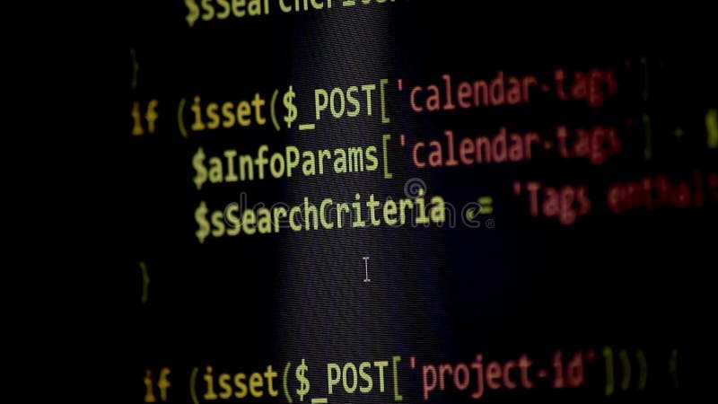 επισκόπηση κωδικού phpcode στην οθόνη από προγραμματιστή web και προγραμματιστή php εμφανίζει οθόνη υπολογιστή με πηγαίο κώδικα το απόθεμα βίντεο