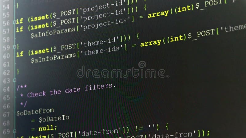 επισκόπηση κωδικού phpcode στην οθόνη από προγραμματιστή web και προγραμματιστή php εμφανίζει οθόνη υπολογιστή με πηγαίο κώδικα το απόθεμα βίντεο