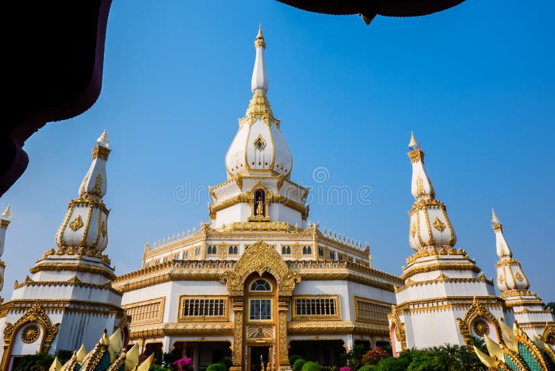 Phra Maha Chedi Chai Mongkol, a highly-revered pagoda containing relics of Buddha, Landmark at Roi Et Province, northeastern royalty free stock image Phra Maha Chedi Chai Mongkol, a highly-revered pagoda containing relics of Buddha, Landmark at Roi Et Province, northeastern royalty free stock image