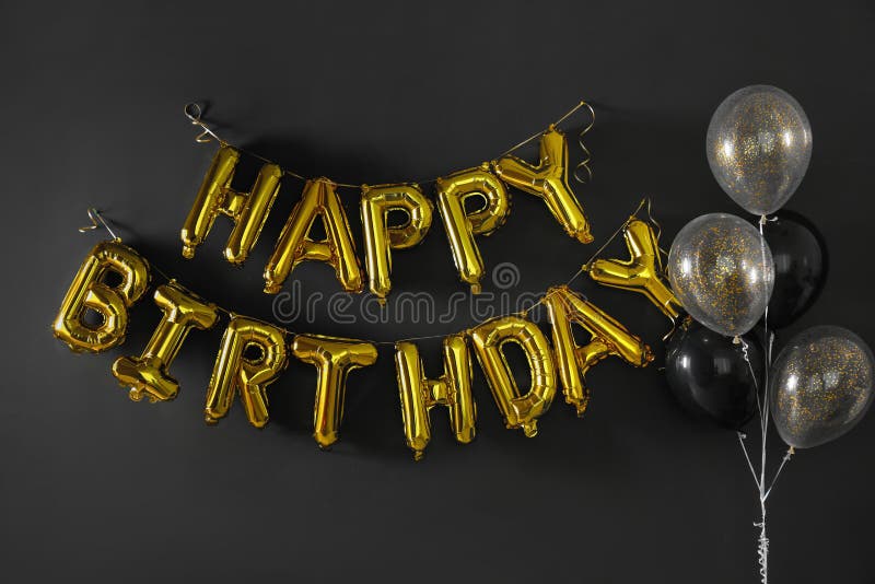 Phrase HAPPY BIRTHDAY made of golden balloon letters royalty free stock photography Phrase HAPPY BIRTHDAY made of golden balloon letters royalty free stock photography