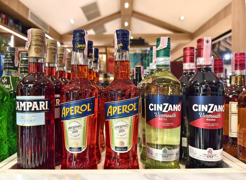 PHUKET, THAILAND - MARCH 8, 2025: Bottles of Cinzano on a shelf in a supermarket. Cognac production stock images, royalty-free photos and pictures