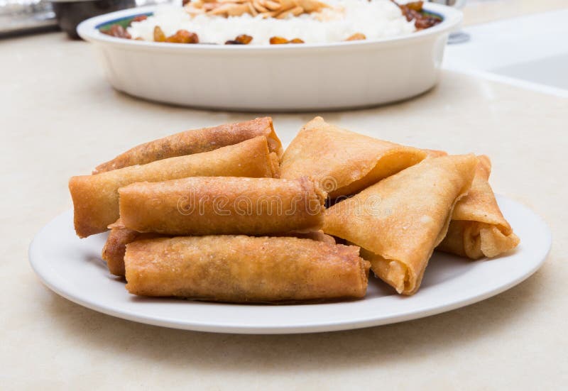 Phyllo Pastry Dessert Stuffed with Fresh Plums and Poppy Seed Delicious Vegetarian Food. Filo