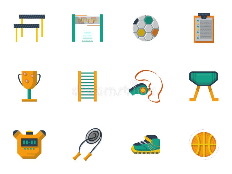 Physical culture flat color icons set