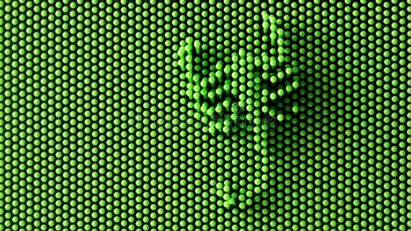Physical pixel art - scorpion. Lots of green pixel details. Symbolic abstract background or backdrop. Optical illusion. Aspect