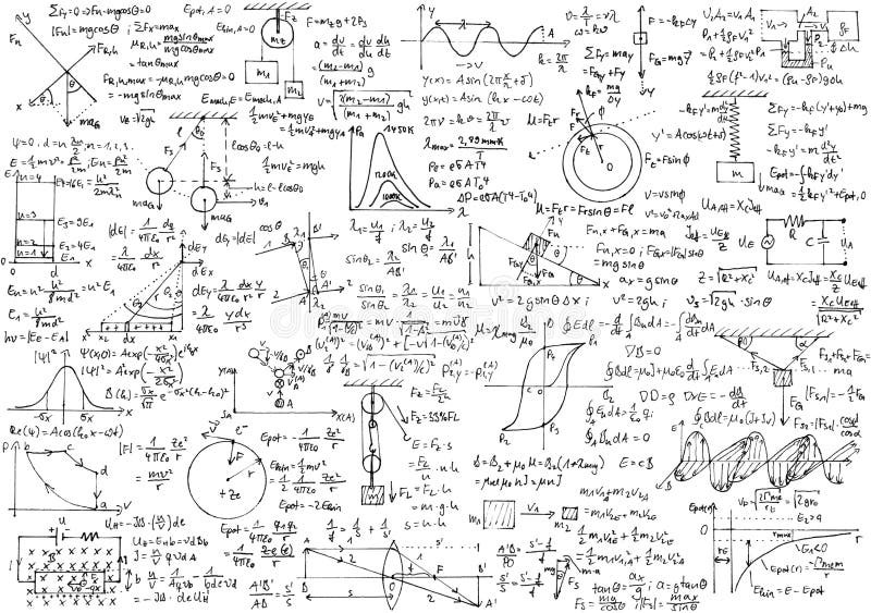 Sfondo con scritto a mano di fisica formule, schemi e piani di base esperimento di fisica delle impostazioni.