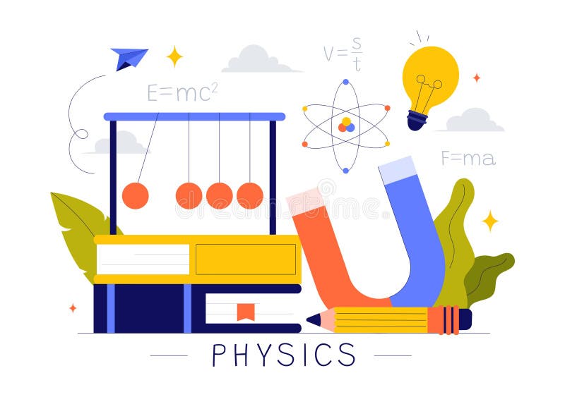 Physics Learning Vector Illustration featuring Students Exploring Electricity, Magnetism, Light Waves and Forces of Science vector illustration