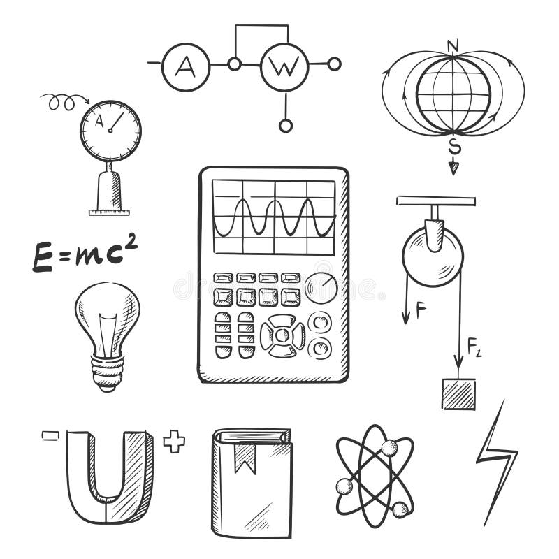 Индивидуальный проект связанный с физикой Physics and Mechanics Sketch Icons Stock Vector - Illustration of college, power