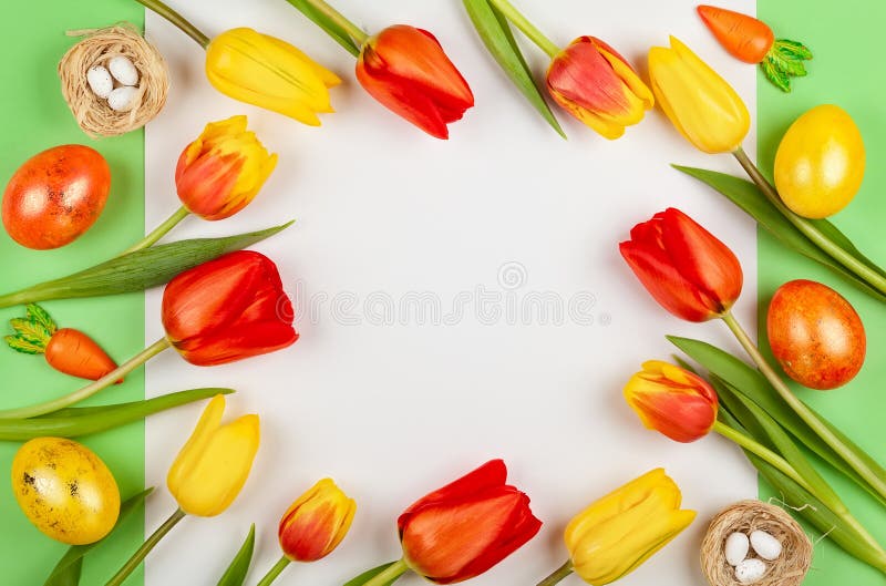 Pi?kni czerwoni tulipan?w kwiaty i Wielkanocni jajka dla wakacje obraz royalty free Pi?kni czerwoni tulipan?w kwiaty i Wielkanocni jajka dla wakacje obraz royalty free