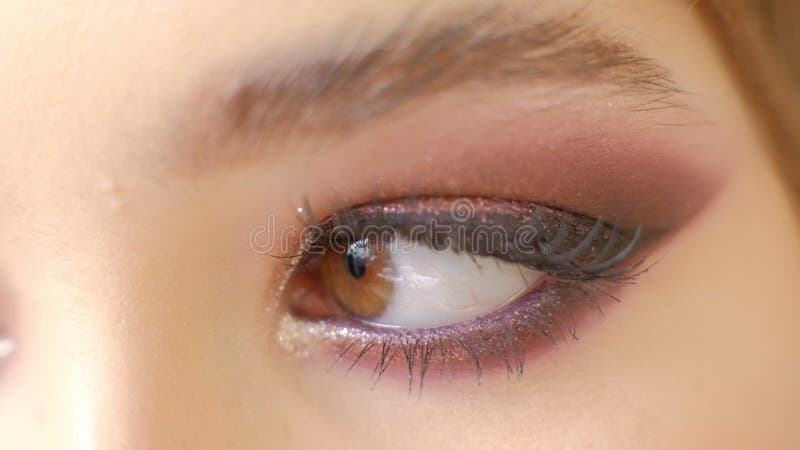 Pi? kny kobiety Brown oka wakacje makeup Makija? u zako? czenie M? odej Kobiety oka makro- kr? tkop? d Smokey, Dymi? cy oczy zbiory