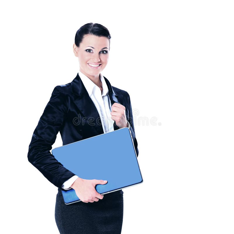 Pi? kny m? ody? e? ski przedsi? biorcy mienia laptop przeciw bia? emu t? u fotografia royalty free