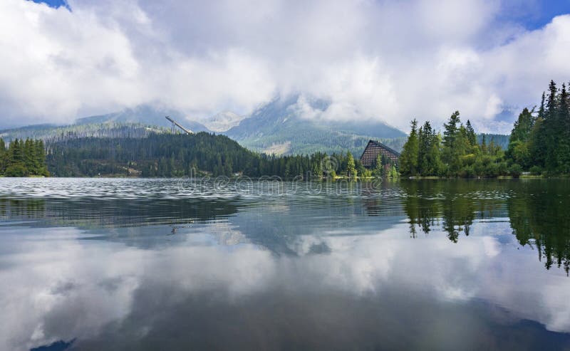 A beautiful view of the morning on Strbske Pleso. Slovakia. Tatra Mountains.