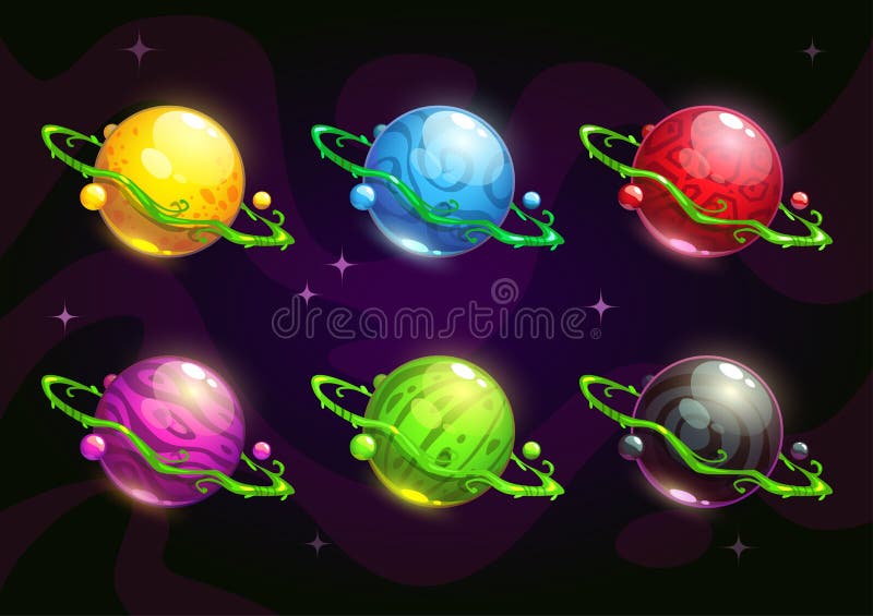 Pianeti variopinti divertenti di fantasia messi illustrazione vettoriale Pianeti variopinti divertenti di fantasia messi illustrazione vettoriale