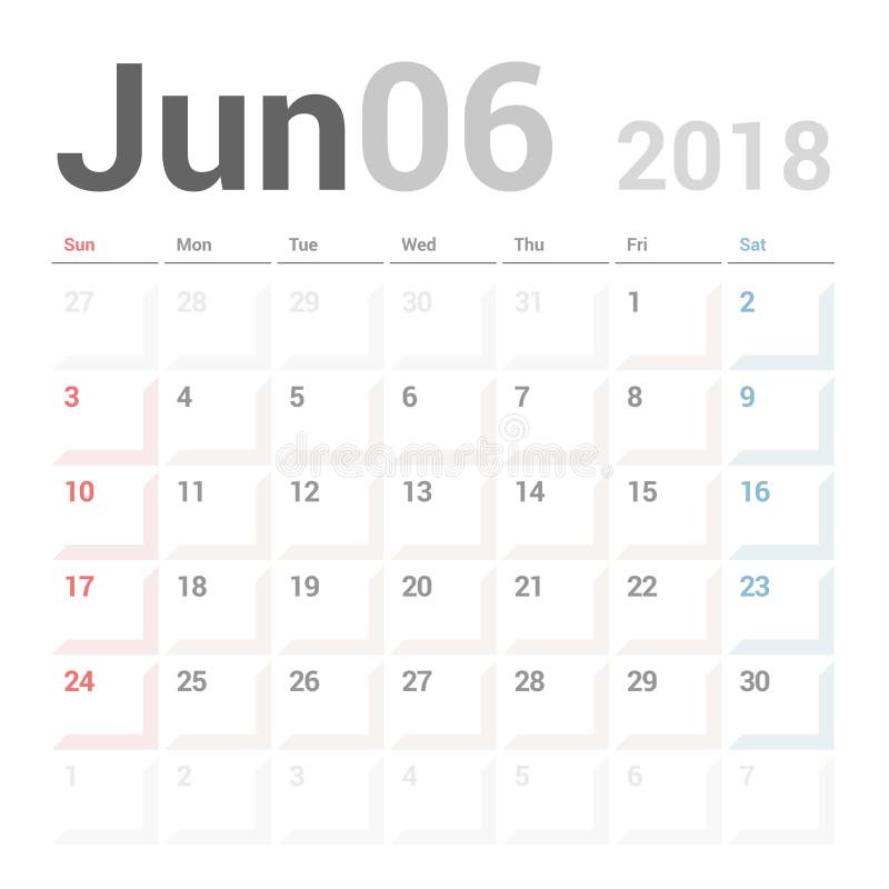Pianificatore del calendario per il modello di progettazione di vettore il giugno 2018 stazionario La settimana comincia domenica royalty illustrazione gratis Pianificatore del calendario per il modello di progettazione di vettore il giugno 2018 stazionario La settimana comincia domenica royalty illustrazione gratis