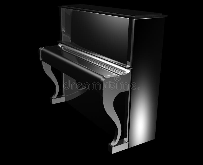 Black, shiny polished piano - a musical instrument on a black background.