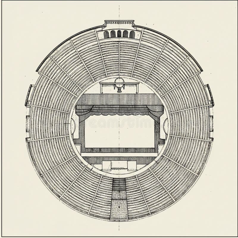 Piano architettonico d'epoca di un teatro circolare. Il design mostra un royalty illustrazione gratis