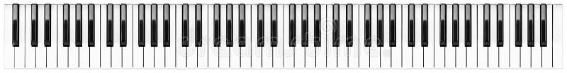 Piano de cola completo 88 teclas blancas negras distribución de teclado aislado fondo de banner panorámico amplio blanco. sinfonía