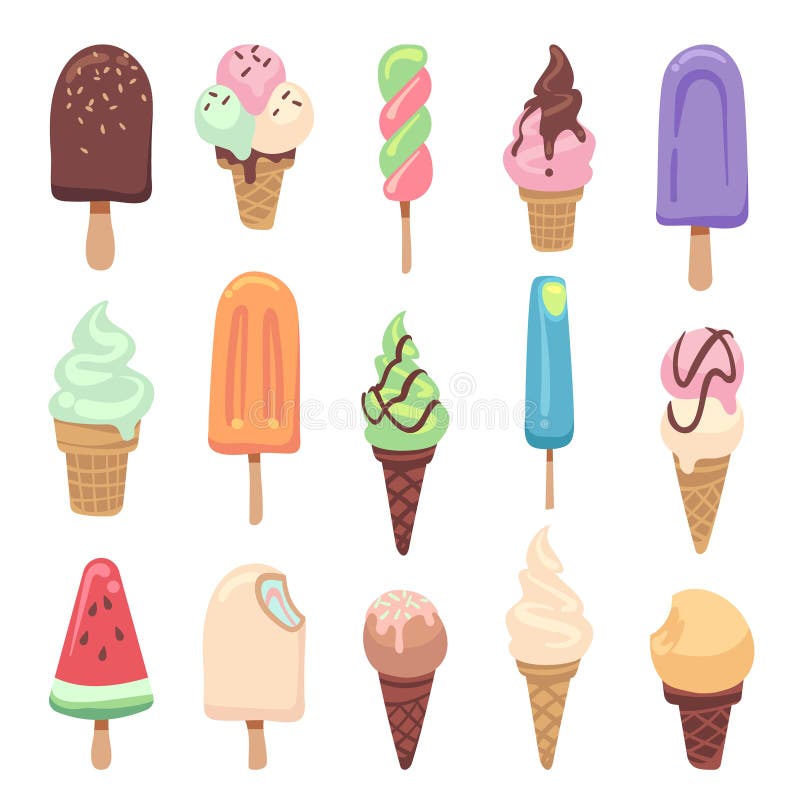 Piano del gelato Dessert e coppa gelato cremosi congelati bambini svegli I coni la vaniglia, mestoli delle cialde del ghiacciolo illustrazione di stock Piano del gelato Dessert e coppa gelato cremosi congelati bambini svegli I coni la vaniglia, mestoli delle cialde del ghiacciolo illustrazione di stock