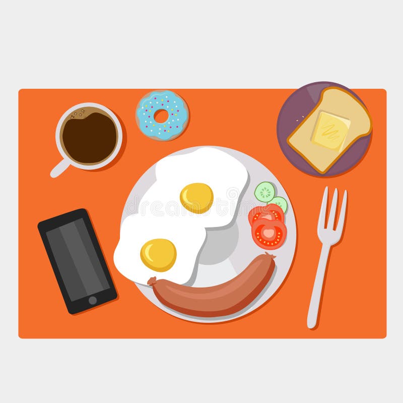 Piano delle icone della prima colazione messo con tempo del caffè illustrazione vettoriale Piano delle icone della prima colazione messo con tempo del caffè illustrazione vettoriale