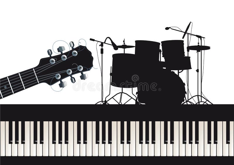 Piano et tambours de guitare illustration stock Piano et tambours de guitare illustration stock
