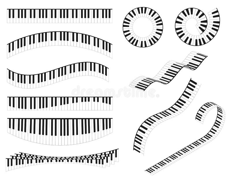 Piano Keyboards Curved Line Different Types Shape Set. Vector Stock Vector Illustration of