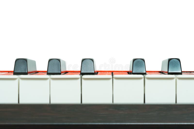 Piano keys front view on a white background, closeup stock image