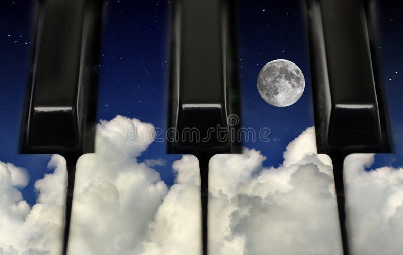 Piano keys and night sky