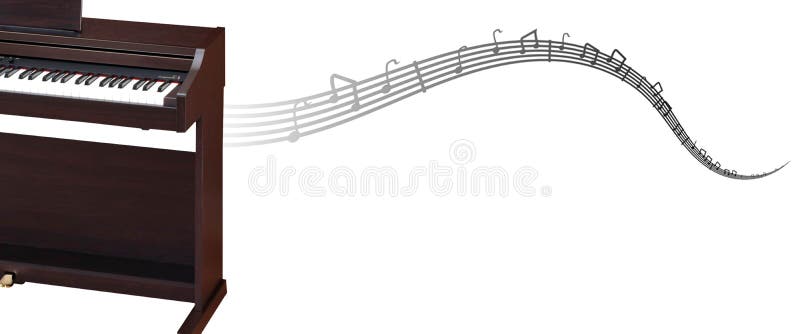 Piano mit musikalischen Bemerkungen über die weißen Hintergrund Kopienraum. Bild für Musikspeicher-Musikschule und Klavierstunde o