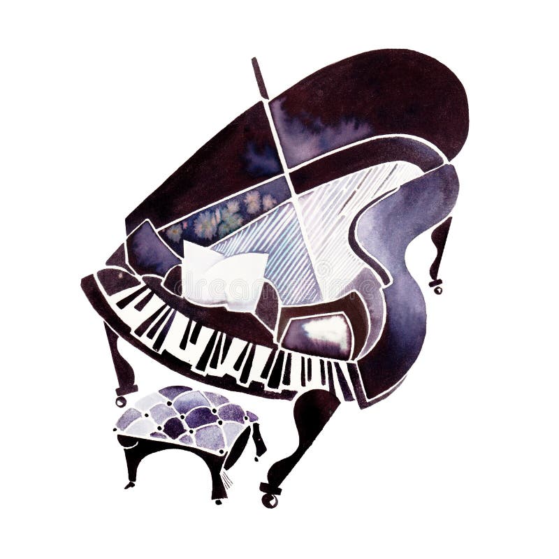 Piano moderno estilo cubista hecho a mano en acuarela inspirada en la música clásica