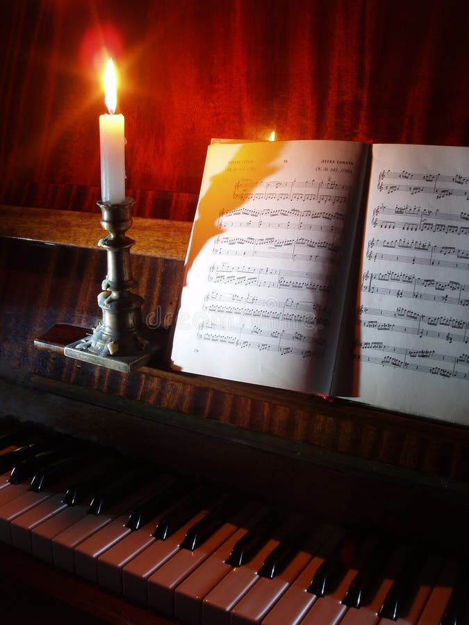 Piano and Sheet Music in the Candle Lighting Stock Photo Image of