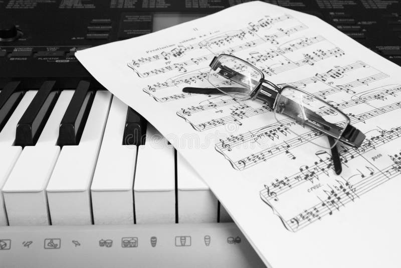 Piano Sheet Music and Glasses Stock Image Image of script, electric