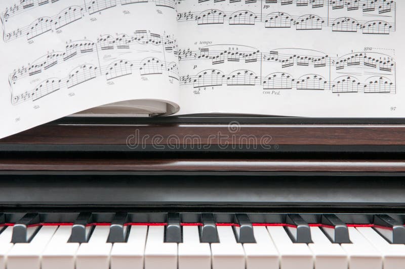 Piano and sheet music stock image