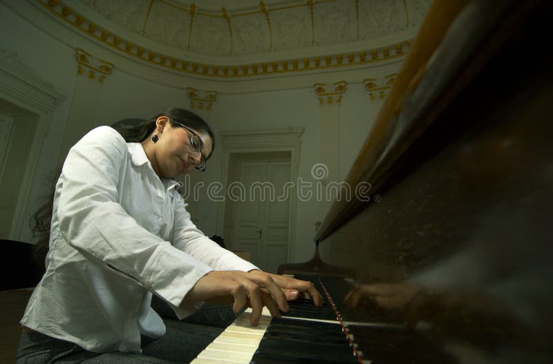 Pensive Piano Teacher Portrait Stock Photo Image of glasses
