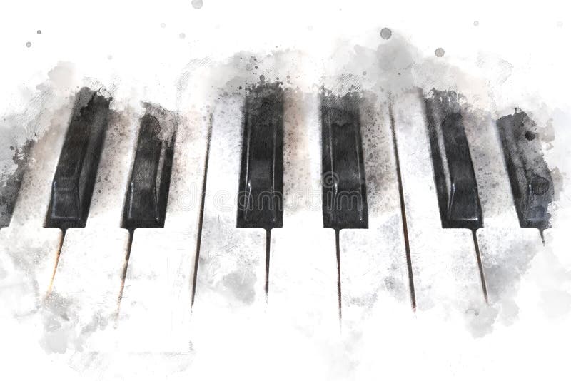 Pianotoetsenbord op achtergrond voor illustratie waterkleur
